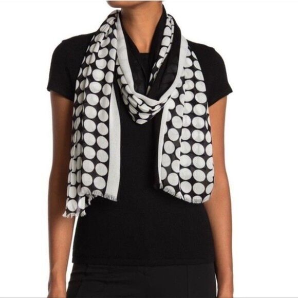 Kate Spade black and white polka dot scarf oblong scarf NEW - Picture 1 of 2